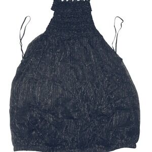 Express Smocked Halter Crop Top Women's Small S/P Petite Black Metallic